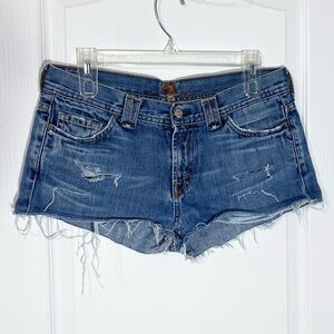 Y2K 7FAM Distressed Low Rise Jean Shorts Sz 30 Vintage 7 For All Mankind